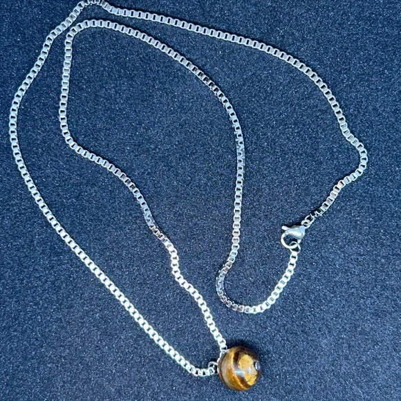 Mens tiger eye necklace box chain 21” bead necklace gift for him - Picture 3 of 5